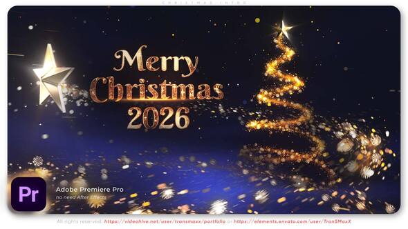 【PR模板】粒子线条生成圣诞树圣诞节快乐节日祝福片头动画 Christmas Adobe Premiere intro