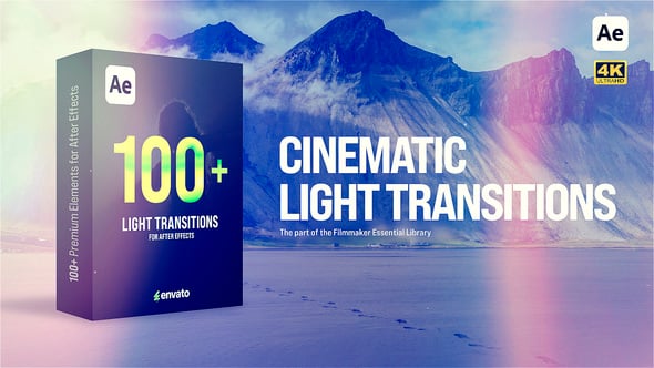【AE模板】100+专业电影级梦幻镜头光晕视频转场特效 Cinematic Light Transitions