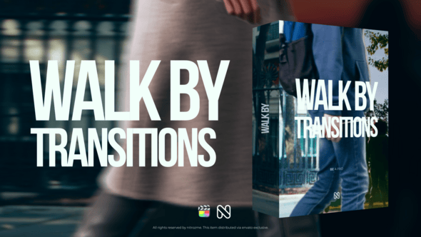 【FCPX插件】42个人物行走前景遮罩无缝视频转场预设 Walk By Transitions for Final Cut Pro