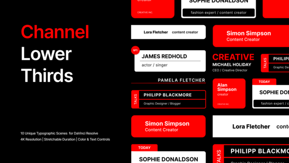 【达芬奇插件】10款简约科技频道访谈电视节目信息字幕条动画 Channel Lower Thirds 汉化版