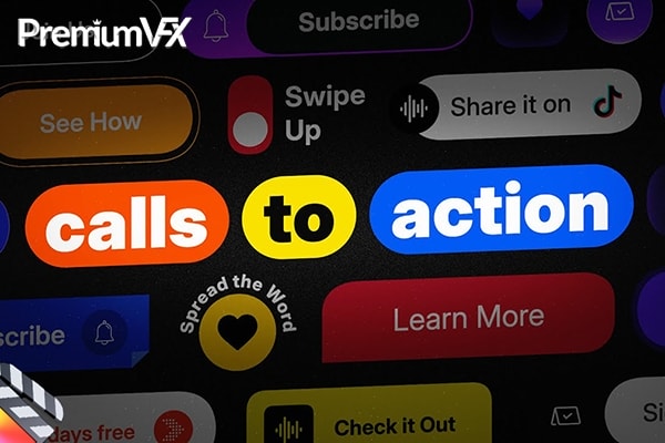 【FCPX插件】45个精美时尚社交媒体订阅互动按钮图标元素动画 PremiumVFX – Calls to Action 汉化版