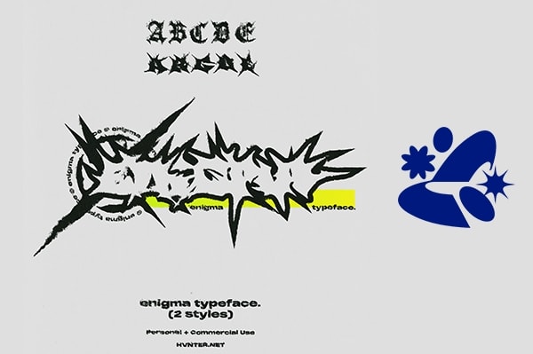 【字体】潮流艺术尖锐酸性抽象概念神秘图形排版创意设计英文字体 Hvnter – Enigma Typeface
