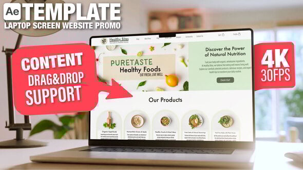 【AE模板】室内房间背景笔记本电脑展示网页应用宣传动画 Laptop Screen Mockup in Cozy Room