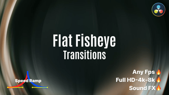 【达芬奇模板】40种鱼眼变形风格特效视频转场过渡预设 Flat Fisheye Transition