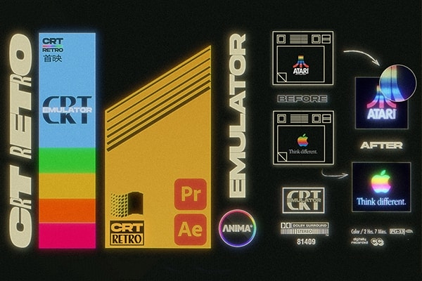 【AE/PR模板】复古CRT显示器闪烁失真扫描线荧光模拟显示效果 Animafx – CRT Retro