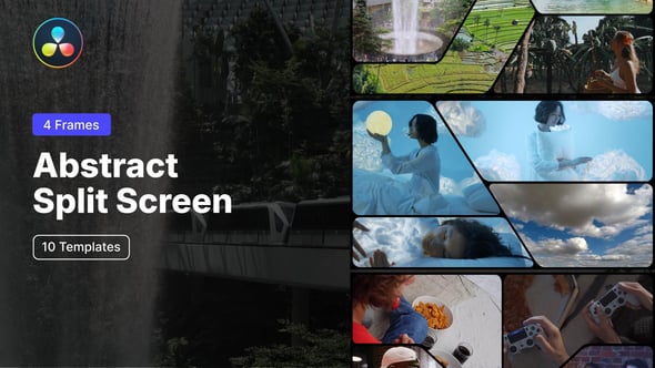 【达芬奇模板】10款创意四分屏画面分割拼贴组合动画预设 Abstract Split Screen – 4 Frames for DaVinci Resolve