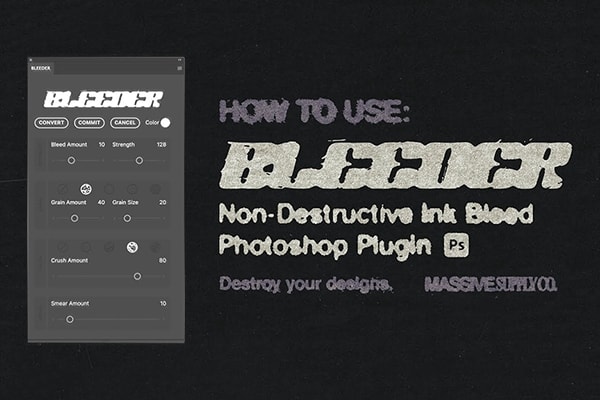 【PS插件】逼真油墨印染渗透涂抹扩散效果插件 BLEEDER – Ink Bleed Photoshop Plugin 汉化版 +使用教程