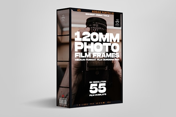 【PNG素材】55款8K分辨率经典120MM中画幅胶片边框照片视频叠加特效素材 Sickboat – 120mm Photo Film Frames PNG