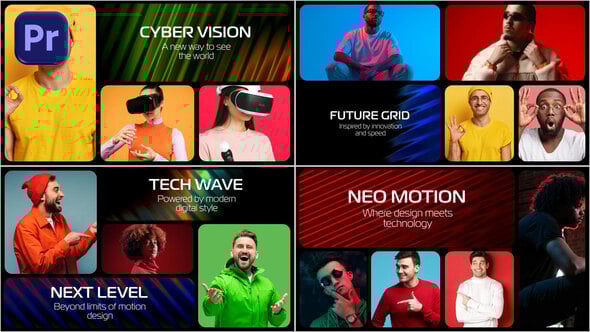 【PR模板】科技时尚动态多屏画面切换排版展示开场动画(含模板音乐) Digital Futuristic Multiscreen Opener