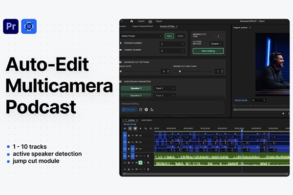 【PR脚本】多机位播客访谈AI自动人声识别剪辑工具 PremiereGPT – Podcast Bundle v2.4.0 +使用教程