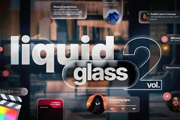 【FCPX插件】45个半透明液态玻璃图形元素标题排版转场动画预设 PremiumVFX – Liquid Glass Vol.2 汉化版